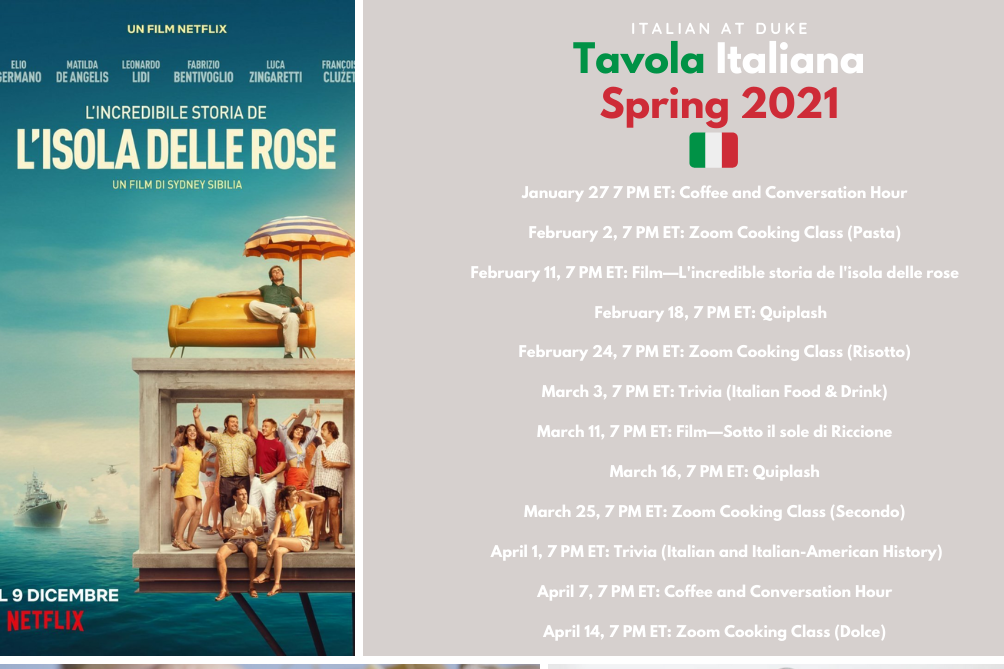 The image lists out the events and has a picture of the Netflix film poster for L&#39;Isola Delle Rose.